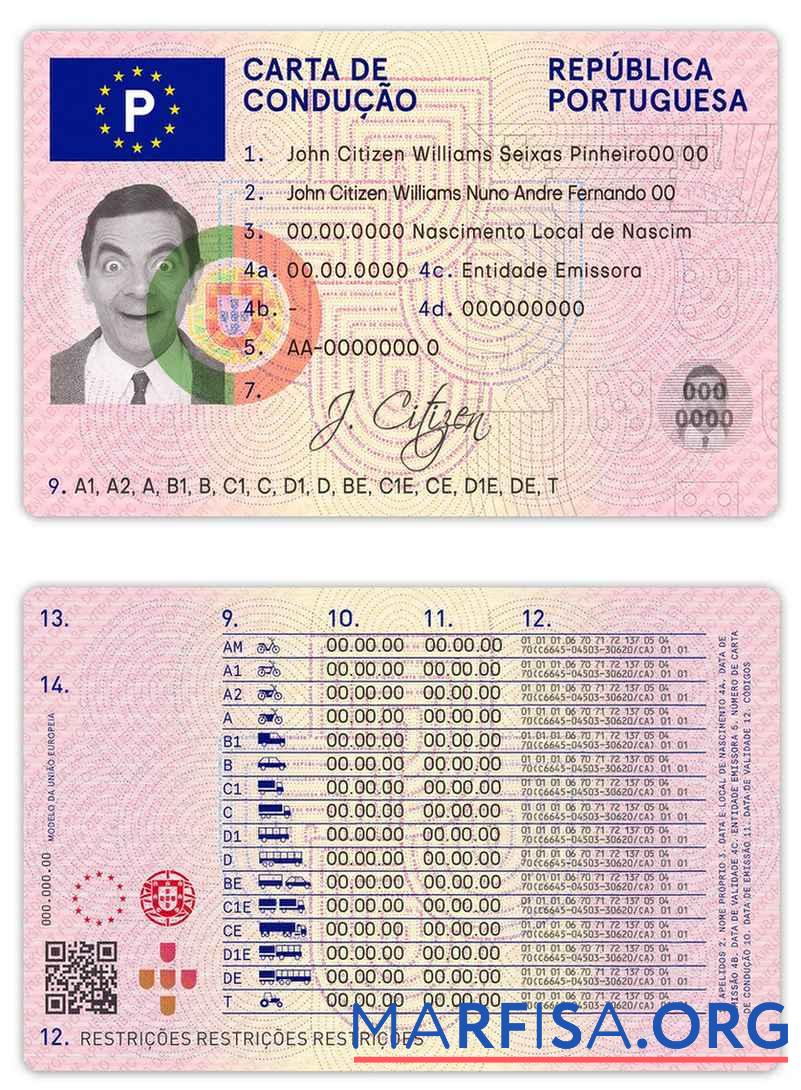 Realistic Portugal driving license sample